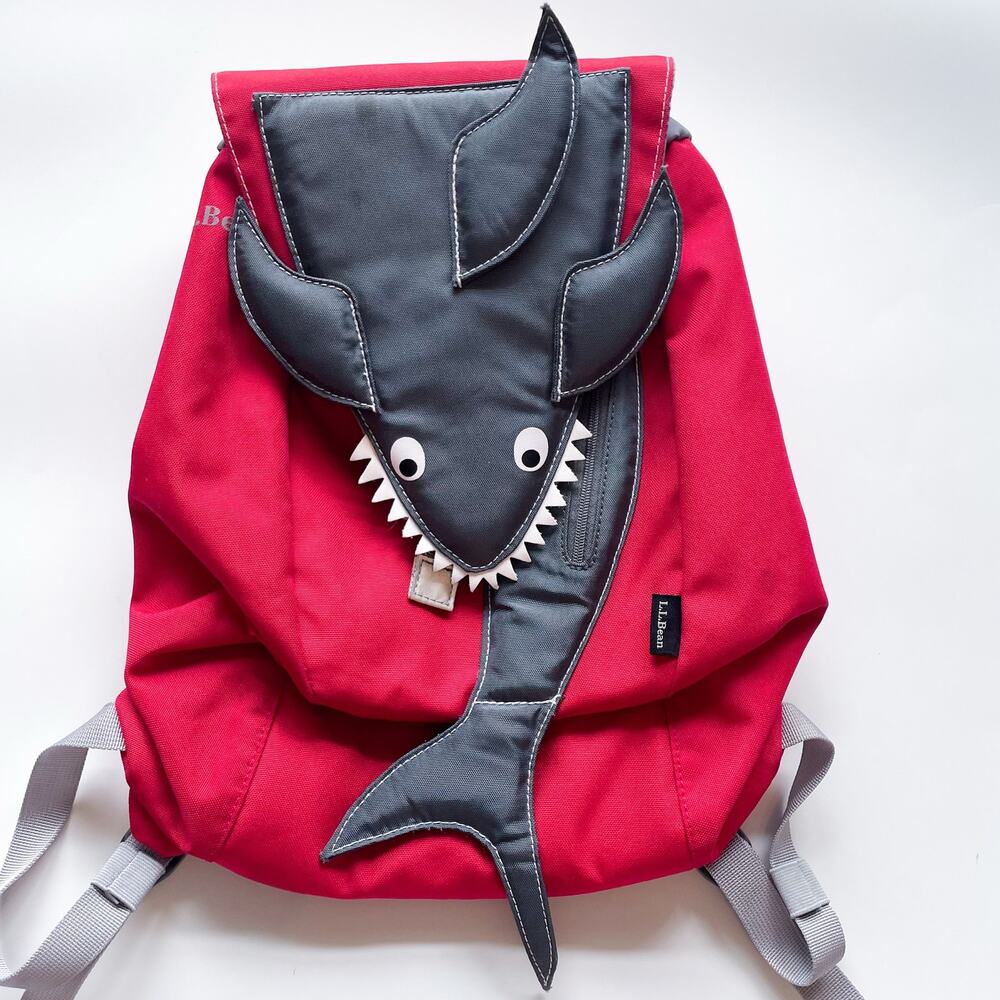 Toddler Boy's L.L. Bean Red and Gray Shark Back Pack Preschool Daycare